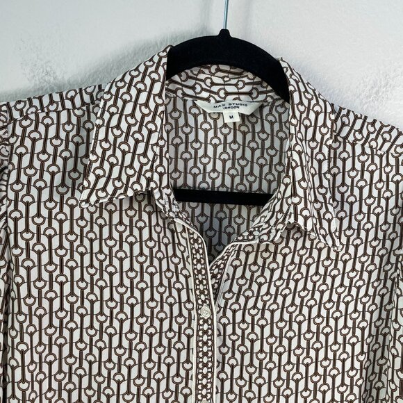Max Studio Womens Medium Chain Link Print Blouse Button Up Long Sleeve Shirt Top - Picture 10 of 12